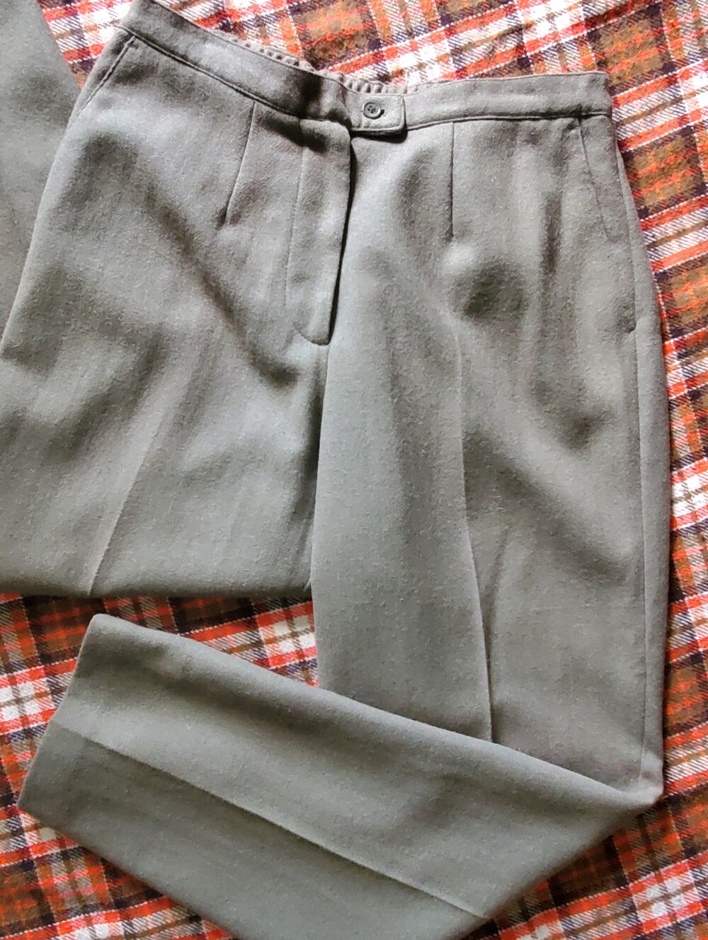 Vintage 90s Y2K Mark Reed 100% Wool High Rise Tapered Trousers Olive Green